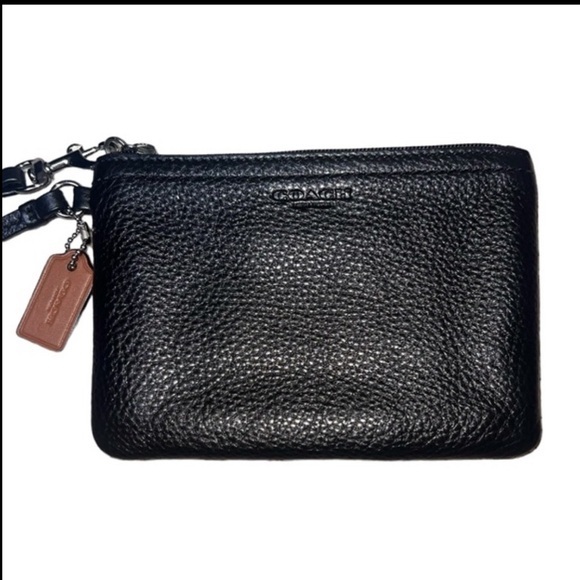 {EUC Coach Park Leather Wristlet Wallet Black with Brown Detail} - Picture 1 of 10